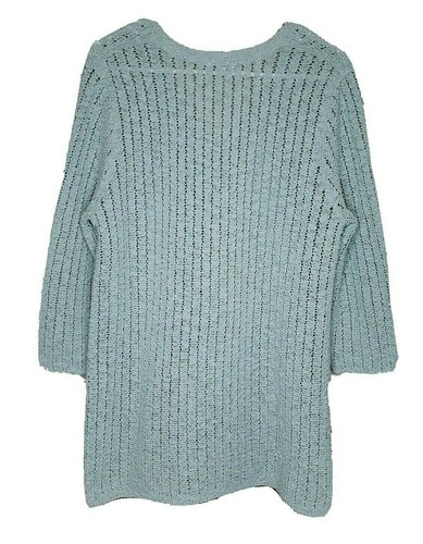 J. Jill Gr. Large zierlich blau strukturiert offen Strick Häkel leichter Pullover - Bild 2 von 5