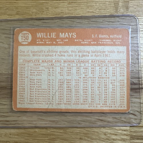 1964 Topps Baseball Willie Mays San Francisco Giants Card #150 - Picture 6 of 8