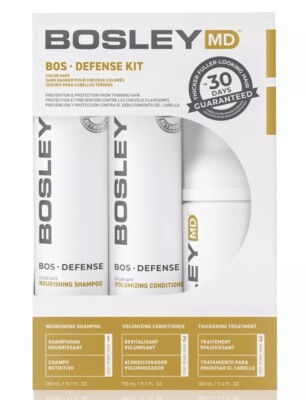 2 PACK - Bosley MD Color Safe Defense Kit for Thinning Hair Three Piece Kit