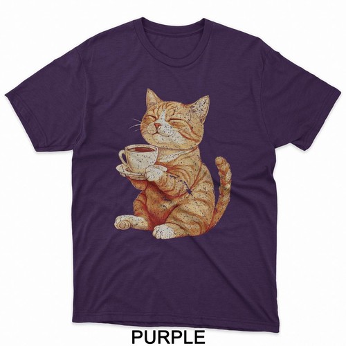 Cat With Coffee Cute Cat Lover T-Shirt - Picture 3 of 8