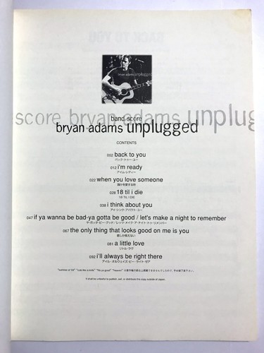 BRYAN ADAMS MTV UNPLUGGED BAND SCORE JAPAN GUITAR TAB - Picture 2 of 5