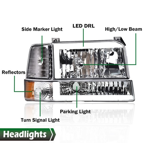 Clear Chrome LED DRL Headlights Bumper Lamps Fit For 92-96 Ford F-150 Bronco - Picture 2 of 12