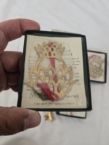 4 VM VIRGINIA METALCRAFTERS Golden Pineapple Christmas Ornament in Original Box  - Picture 3 of 6