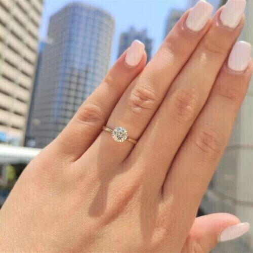 2 Karat runder Schnitt Labor erstellt Diamant Verlobungsgeschenk Ring 14K gelb vergoldet - Bild 4 von 5