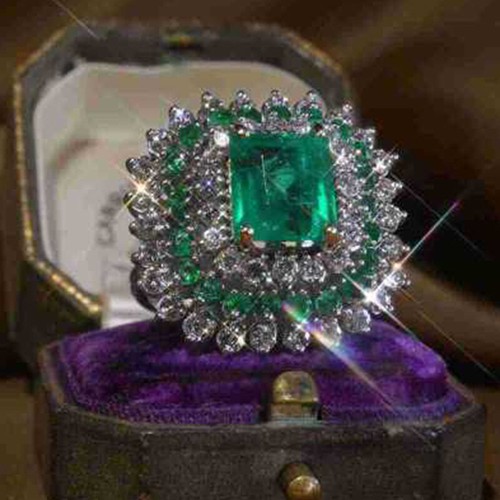 925 Silver Woman Natural Gemstone Emerald Gift Ring Wedding Jewelry Size 6-10 - Picture 7 of 7