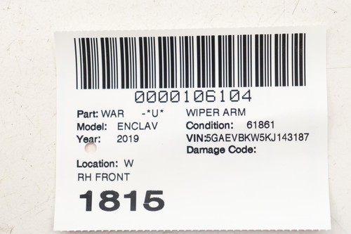 2018 - 2024 BUICK ENCLAVE FRONT RIGHT PASSENGER SIDE WINDSHIELD WIPER ARM OEM - Picture 14 of 14