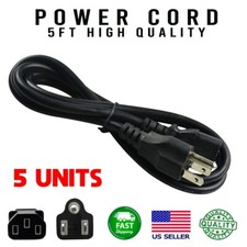 5 Pack High quality 5 ft black power cord for monitors, pc and general electr...