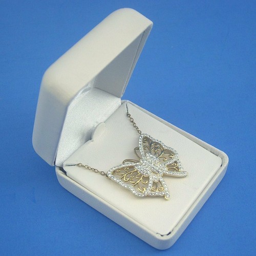 N275 Gold auf Sterlingsilber funkelnder Schmetterling Anhänger Halskette 16,6" massiv 925 - Bild 4 von 5