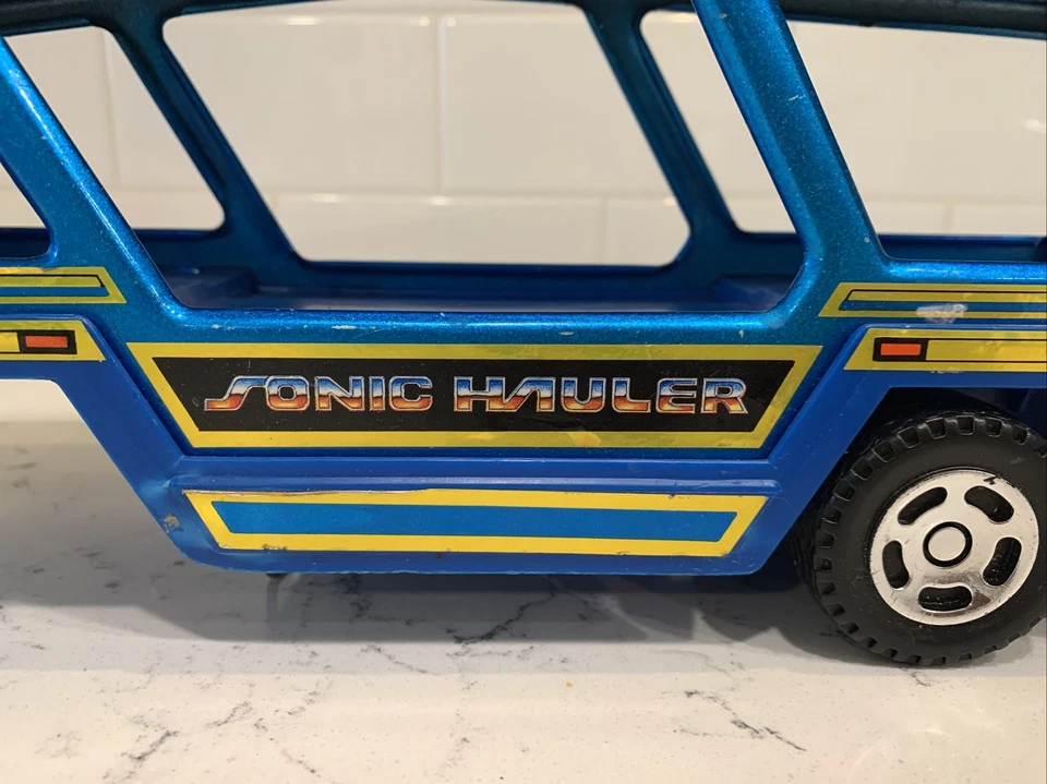 Remolque Buddy L 1981 Sonic Hauler rampa azul bonitas ruedas jugadas con estado Foto 2 de 4