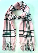Womens Winter Warm SCOTLAND Made 100% CASHMERE Scarf Plaid Light Pink