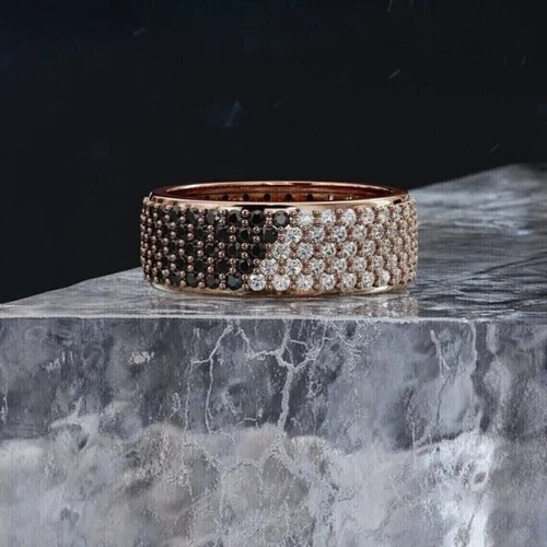 Lab-Created Black Diamond 2Ct Round Men's Wedding Band Ring 14K Rose Gold Plated - Picture 7 of 7