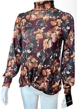 I.N.Studio Women’s High Neck Top Long Sleeve Blouse Size PXL NWT