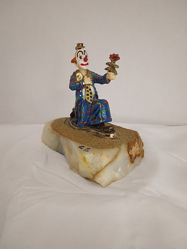 RON LEE SIGNED ART SCULPTURE 24 KT GOLD LIMITED EDITION CLOWN W FLOWER BOUQUET - Picture 2 of 13