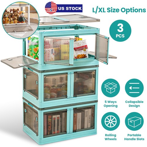 3 Tier Plastic Storage Bins with Lids Stackable Closet Organizer Containers Box - Picture 20 of 33