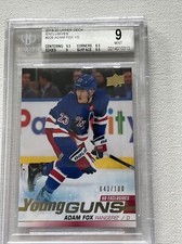 2019-20 ADAM FOX UD YOUNG GUNS ROOKIE EXCLUSIVES 43/100 BGS 9 MINT RANGERS 🔥📈