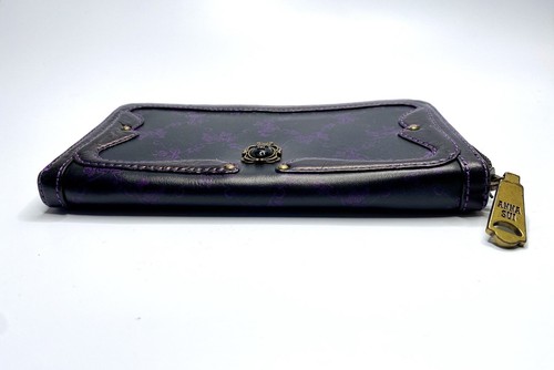 Anna Sui x Twisted Wonderland Black Purple Leather Long Zip Around Wallet - Picture 5 of 16