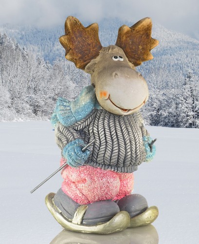 Grande Statuina Alce Decorazione Inverno Natale Bertram lo Sci Fah - Foto 2 di 6