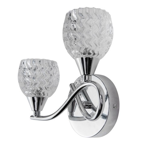 Wall Light Hendon Silver Chrome Double Vintage Glass Shade for Living Room - Picture 3 of 4