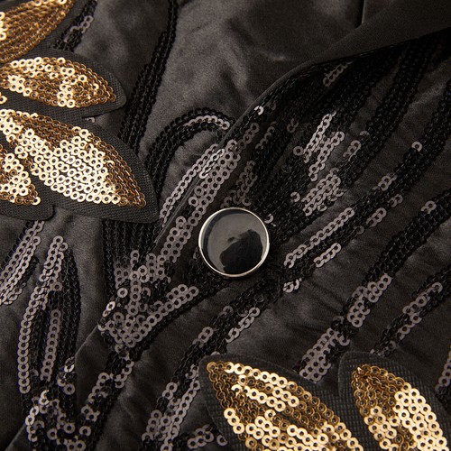 Men's 2 Pieces Black Gold Sequin Prom Suit Jacket Pants Shawl Lapel for Wedding - Picture 10 of 25