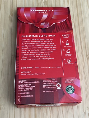 4) STARBUCKS VIA INSTANT CHRISTMAS BLEND RARE AGED SUMATRA SPICED CHOCO & SPRUCE - Picture 4 of 9
