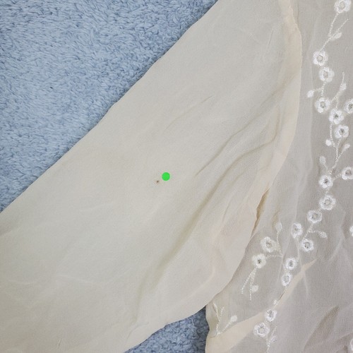 Vtg 90s Allison Taylor Womens Blouse Top Sz Medium Beige Silk Sheer Embroidered - Picture 13 of 14