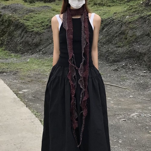 Y2k Long Thin Scarf Women Irregular Tassel Knitted Scarf Decor Narrow Scarf ~ - Picture 14 of 25