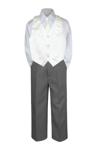 New Boy Teens Formal 4pc Dark Gray Pants Choose a Color Vest+ Long tie 4T-20 - Picture 25 of 25