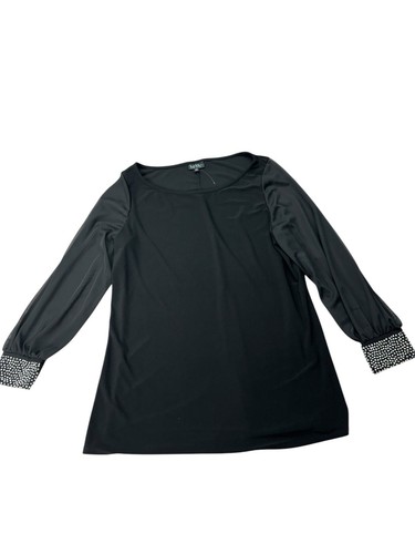 Nicole Miller Women’s Sz 1X Black Blouse Long Sheer Sleeves Jeweled Cuffs - Picture 5 of 13
