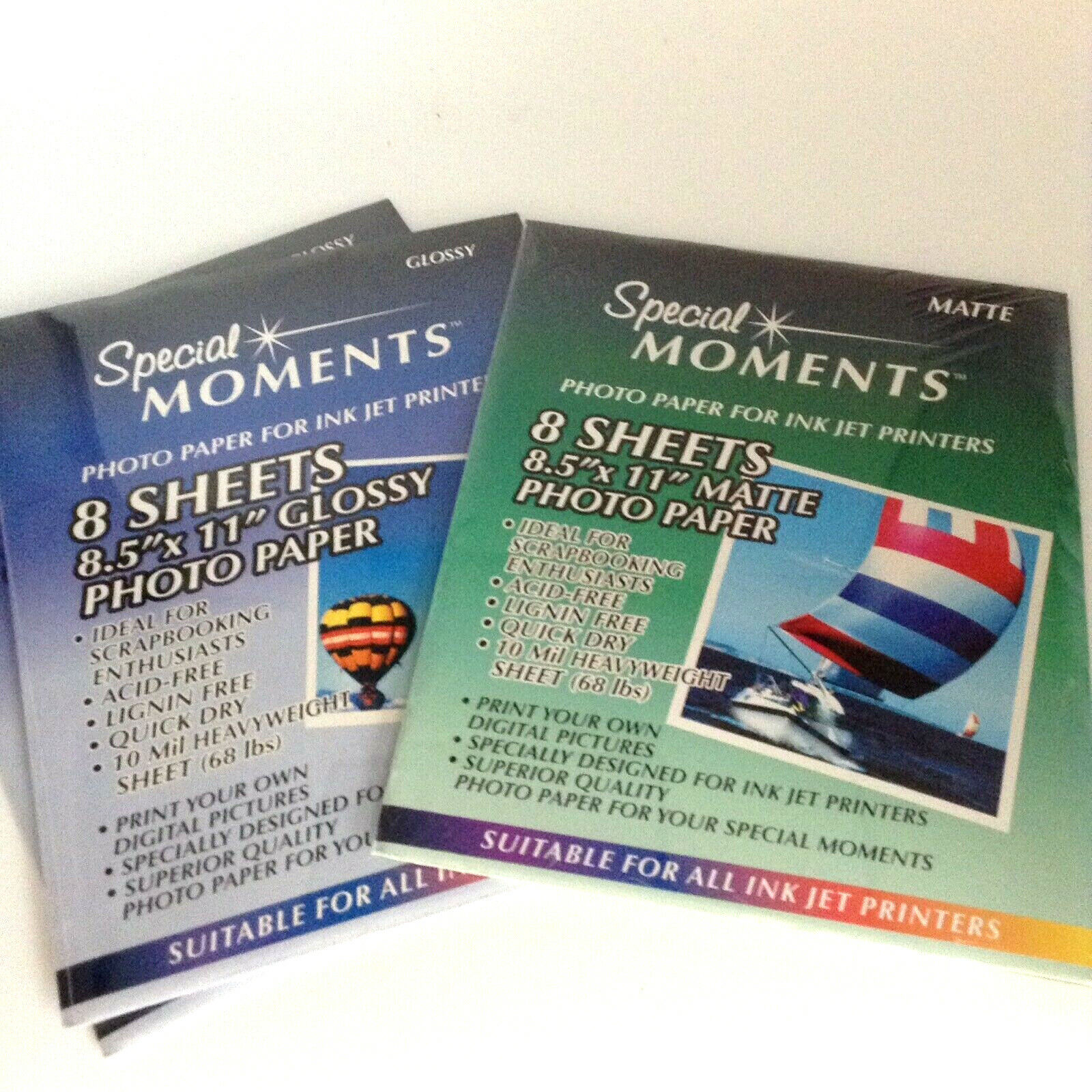 Lot 3 Special Moments Photo Paper Glossy & Matte Ink Jet Printer Total 24 Sheets