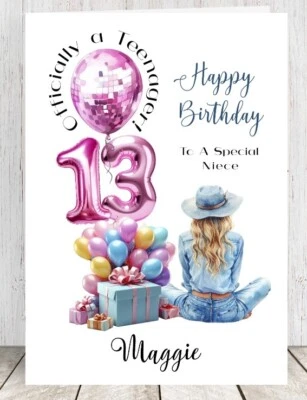 SYLVI DEL ART 13th Personalised Birthday Card A5 size Teenager Granddaughter Daughter Girl