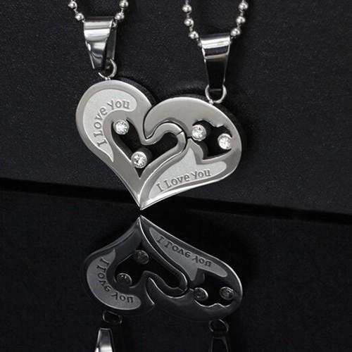 His and Hers Stainless Steel I Love You Heart Men Women Couple Pendant Necklace - Picture 7 of 11