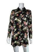 Alice + Olivia Tunic Shirt Dress Black Floral Button Front Viscose Size XS NWT