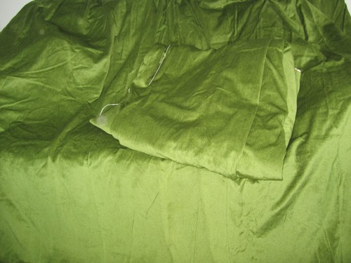 Huge Pair Vintage 1980`s Corduroy Bright Green curtains 110" W x 80"L, PLUMBS