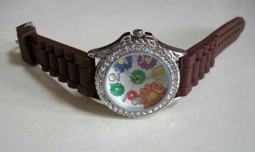 Women's Fashion Flower Print Orange, Pink, Blue, White Silicone Casual Watch - Picture 39 of 120