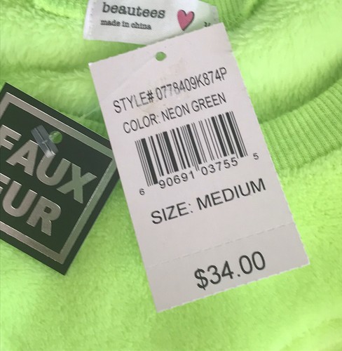 Beautees Faux Fur Top. SOFT. Neon Green with Cat Face. Size Girls Medium. NWT - Picture 7 of 7