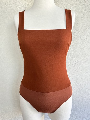 Lulus Basics Symbolize Bodysuit Brown Sleeveless Square Neck Stretch Women SMALL - Picture 5 of 17
