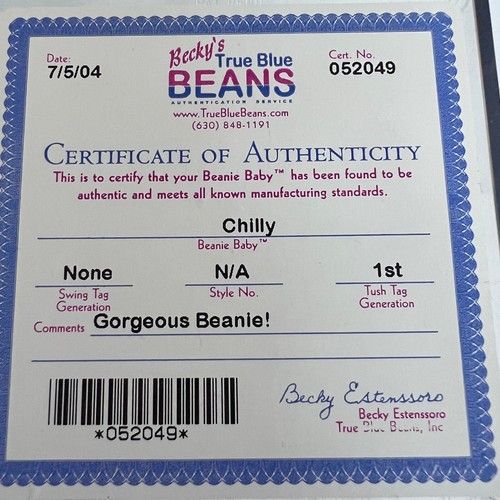 RARE Authenticated TY Chilly Beanie Baby 1st gen TUSH - Picture 3 of 3