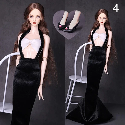 Schwarzes Kleid für Barbie Puppe Outfit Kleidung Top Meerjungfrau Kleid Sandalen - Bild 3 von 6