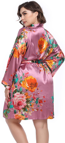 Women'S Floral Satin Kimono Robes Short Silky Bridesmaid Robes Sleepwear - Picture 5 of 12