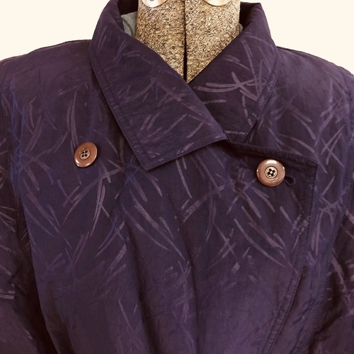 Vintage 80's Womans Print Trench Coat Duster Sz 10 Purple Belted Jacket - Picture 5 of 11
