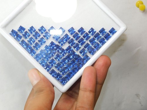 50 PCS Natural Blue Untreated Sapphire Square Gemstone CERTIFIED Lot 5 MM - Picture 4 of 6