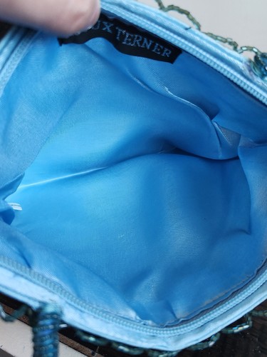 Vintage Abendtasche mit Perlen von Bijoux Terner ~ hellblau - Bild 8 von 14