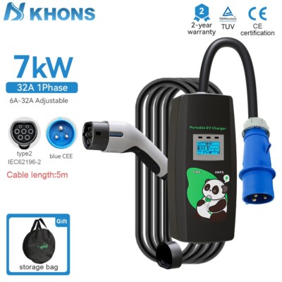 7,2 kW Portable Typ 2 EV Ladegerät - 32A Wallbox mit 5m Kabel - Für alle E-Autos
