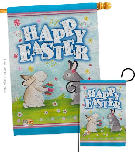 Happy Easter Bunnys Lovely Egg Spring Floral Garden House Yard Flag Banner - Picture 4 of 13