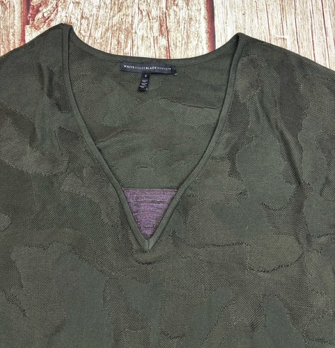 White House Black Market Womans Sweater V-neck Dark Green Camo Size S - Picture 3 of 7