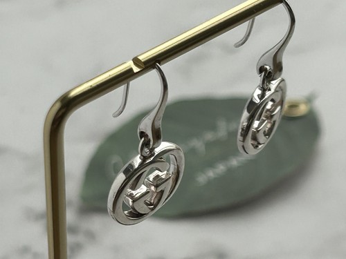 Auth Gucci Silver GG Mark Earrings MINT Fast Shipping - Picture 2 of 15