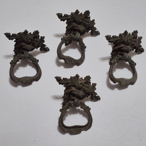 Antique Vintage Brass Face 6 Drawer Pulls 4 Ring Pulls and 5 Keyhole Covers RARE - Picture 6 of 11