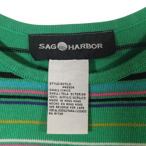 Sag Harbor Damen kleine grün gestreifte Kurzarm Strickbluse - Bild 3 von 4