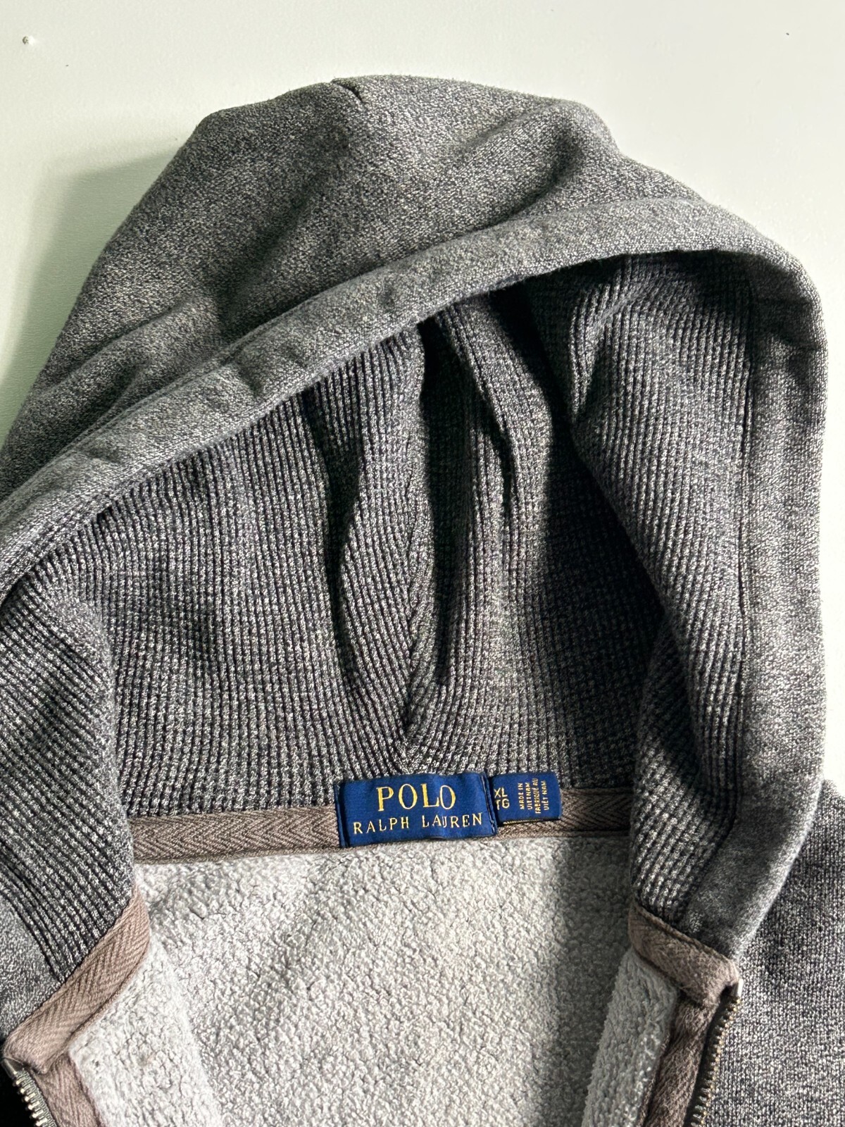 Polo Ralph Lauren felpa con cappuccio uomo XL grigia foderata in pile pony logo tasche zip intera