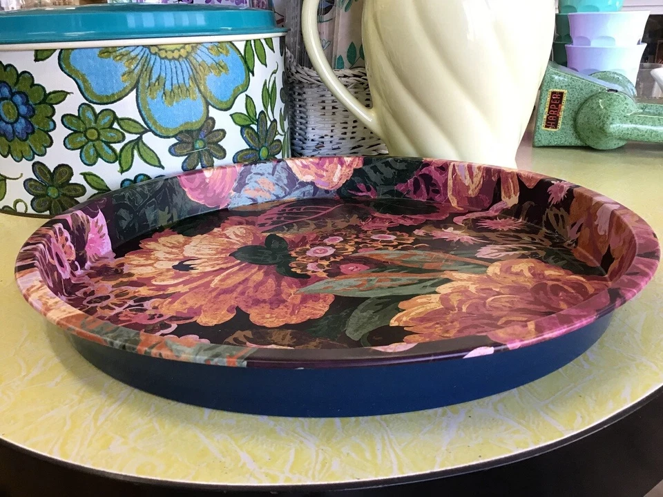 Round Floral Serving or Drinks Tray - 30 cm - Sanderson Peony - Elite Tins - Image 3 of 4